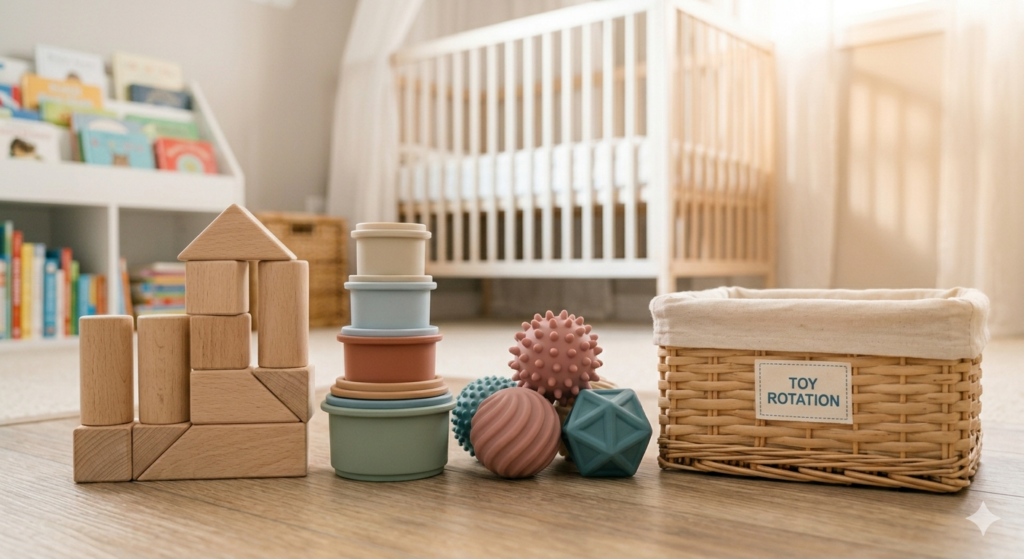 Organized collection of high-quality baby development toys sorted by educational function.