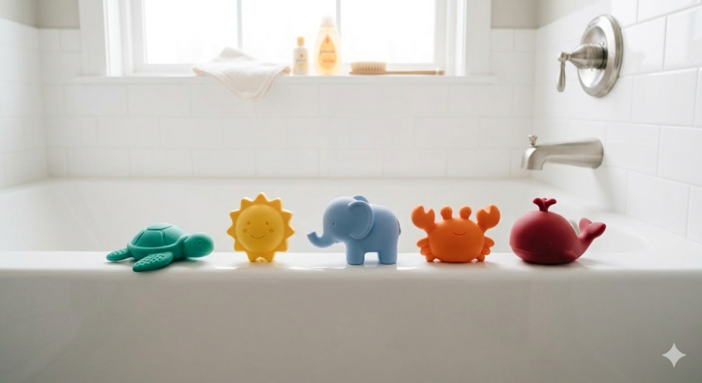 Mold-free silicone baby bath toys for safe and hygienic water play.