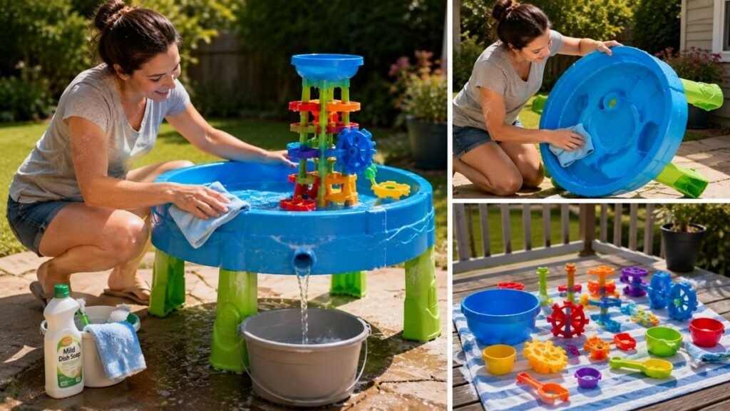 Cleaning and drying a children's water table after use